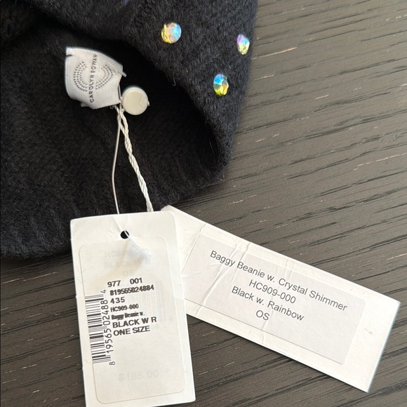 Carolyn Rowan Women’s OS Elegant Rhinestone-Embellished Black Beanie - Picture 2 of 3